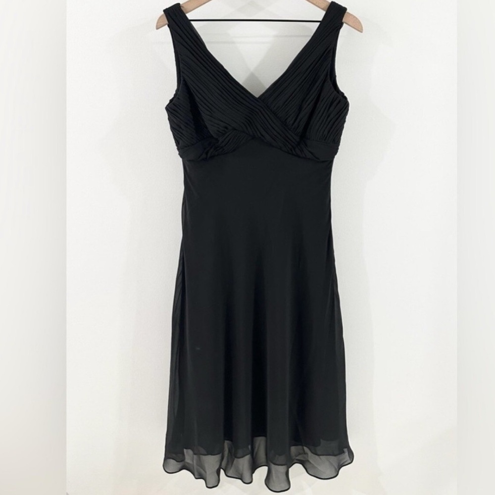 Adrianna Papell Black chiffon ruched V-neck sleeveless retro formal party Dress